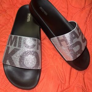 New MK Michael Kors Slides Glittery/Shimmer Sz 9